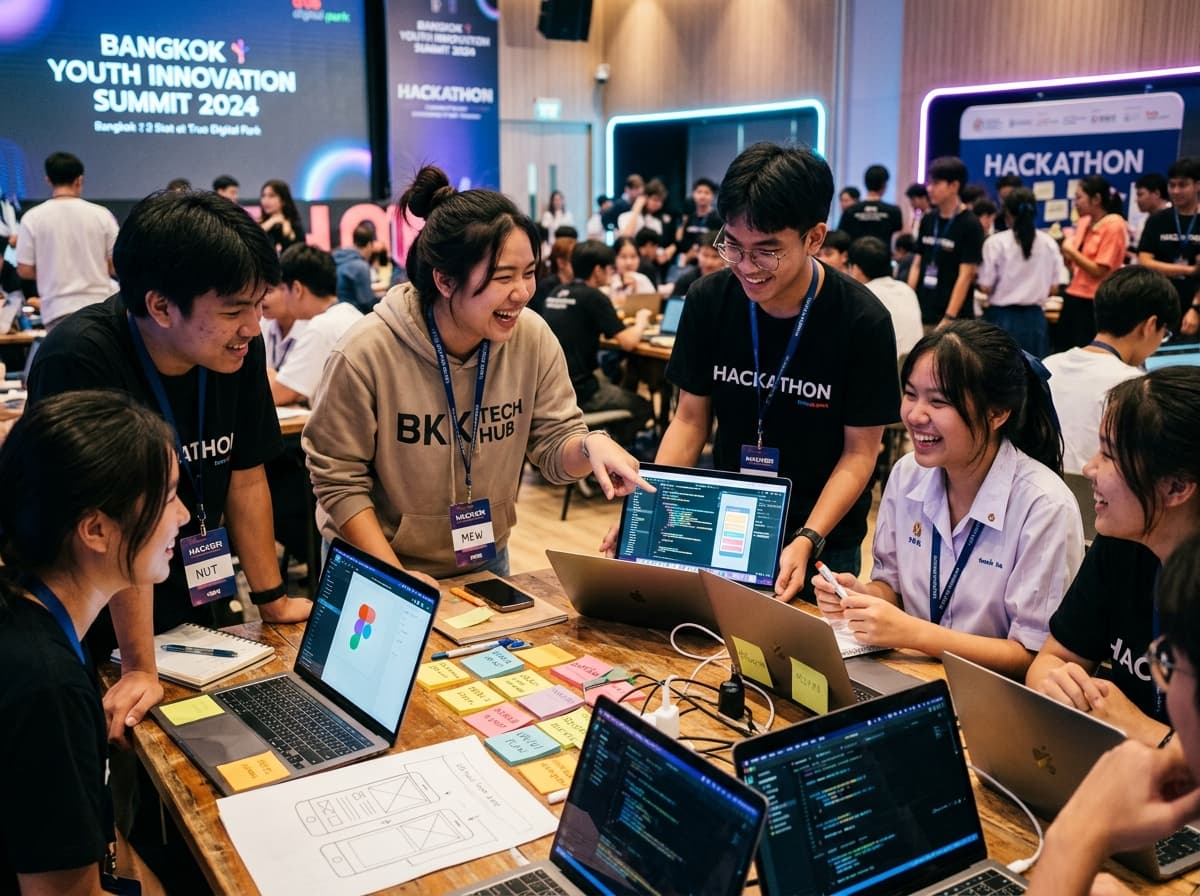 Thai Student Innovators Collaborating at Bangkok Hackathon