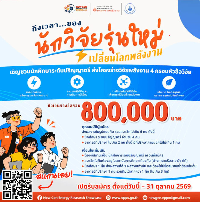 NEW GEN ENERGY RESEARCH SHOWCASE ปีที่ 3 (โครงการประกวดโครงร่างวิจัยพลังงานในระดับอุดมศึกษา)